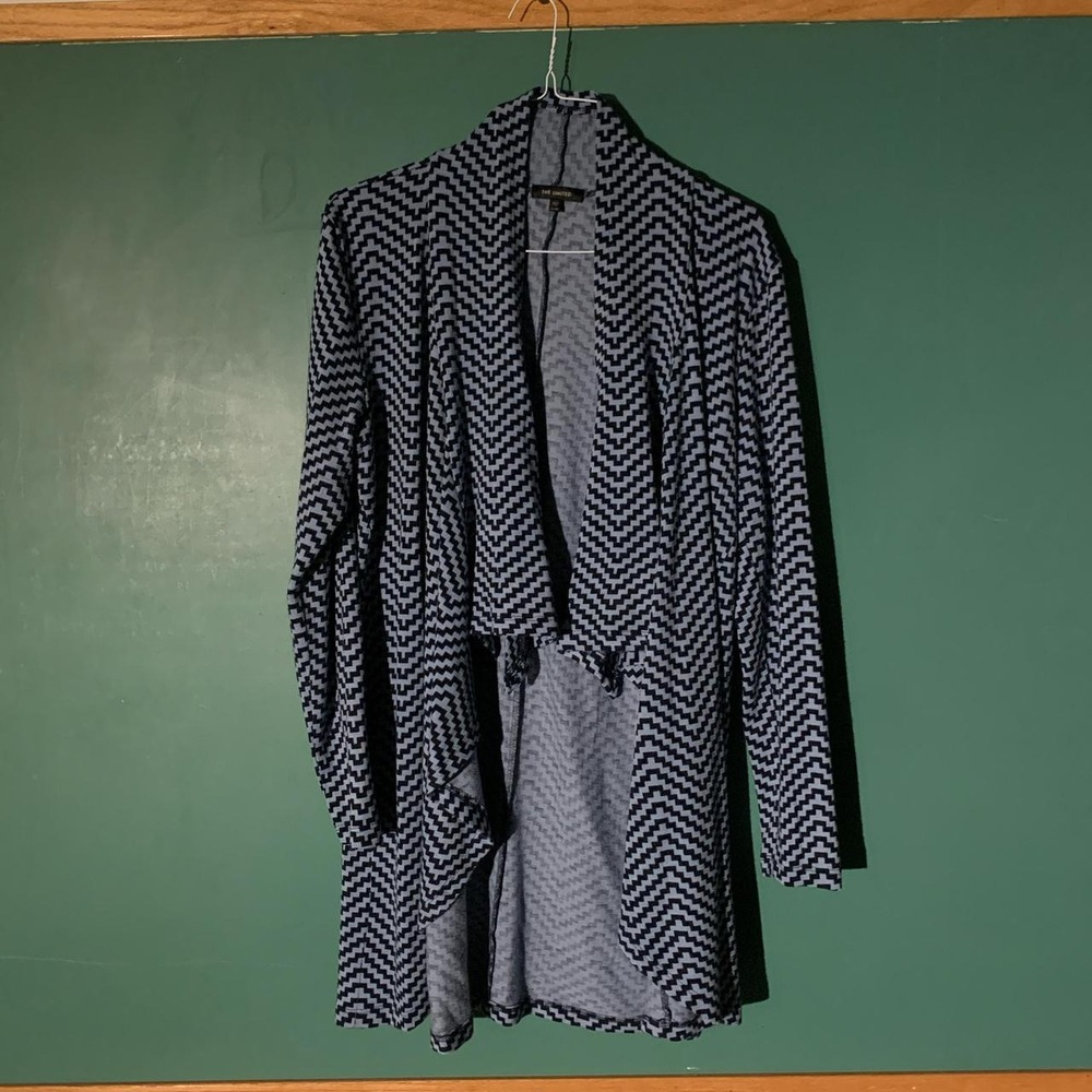 The Limited Navy Blue Grey Chevron Tie Front Cardigan XXL